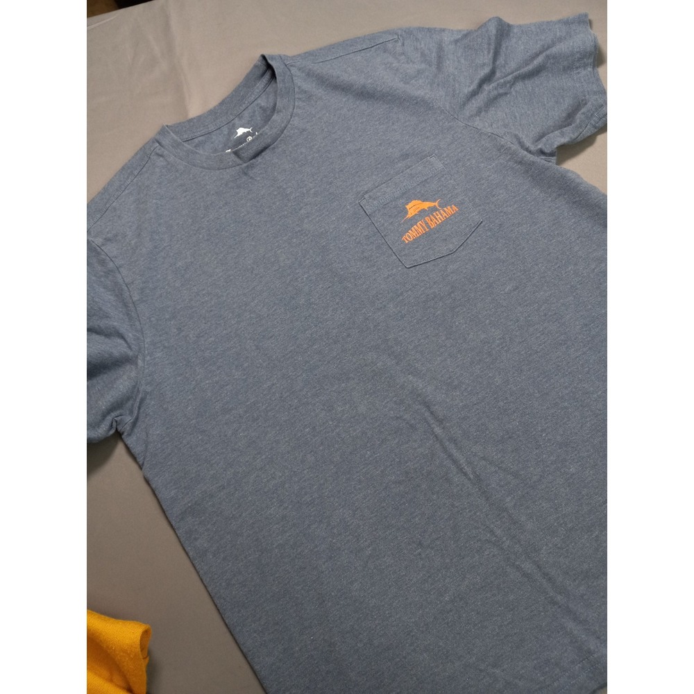 Tommy Bahama Mens Small Blue Drive and Shine Golf Graphic Pocket T-Shirt Heather
